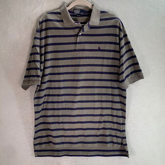 Vintage Polo Ralph Lauren Striped Polo Collared Shirt Size Large Made In USA - Picture 1 of 4